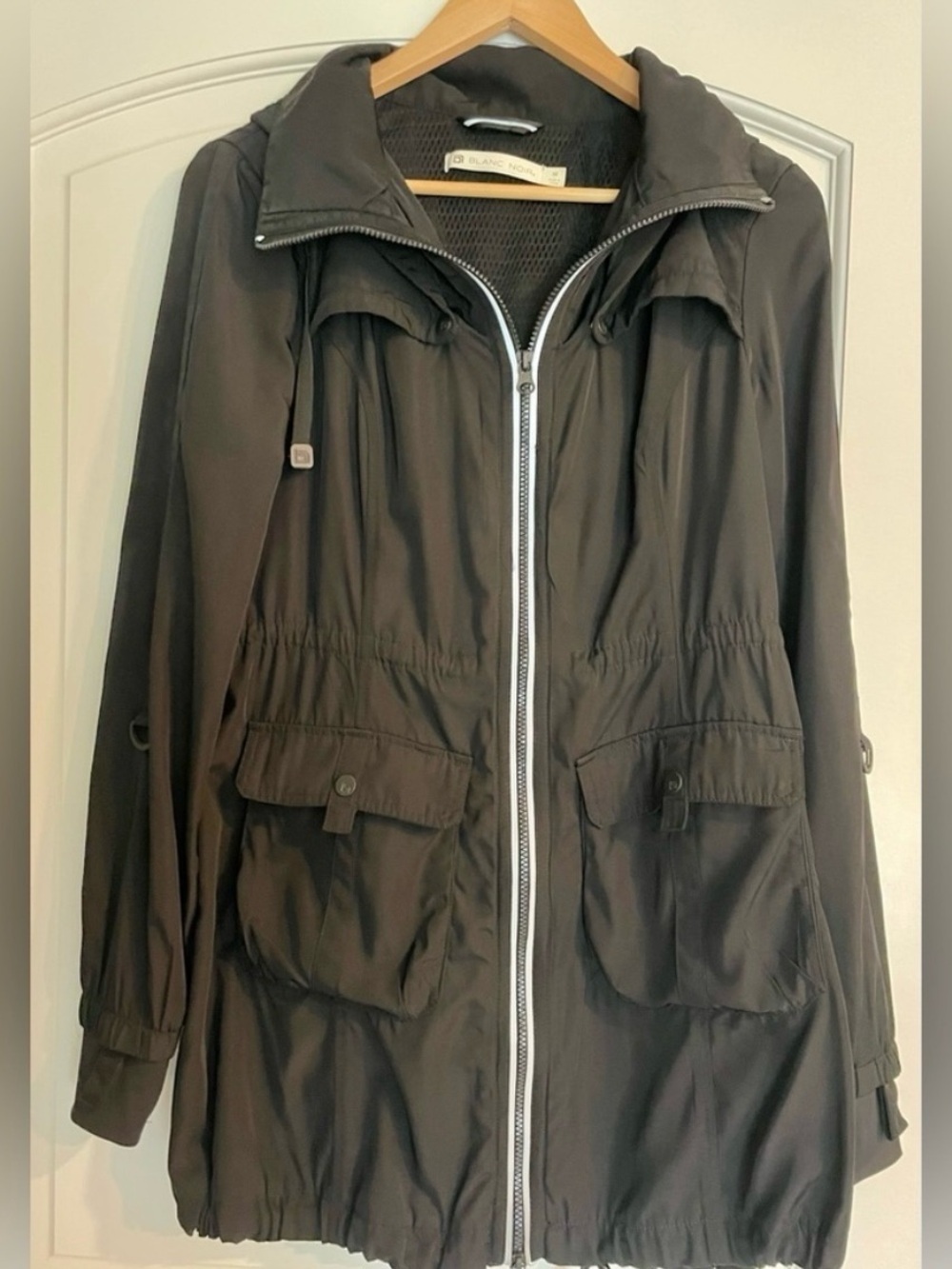 Blanc Noir Anorak Black Women's Avant Garde Hooded Zip Jacket Drawstring Size M